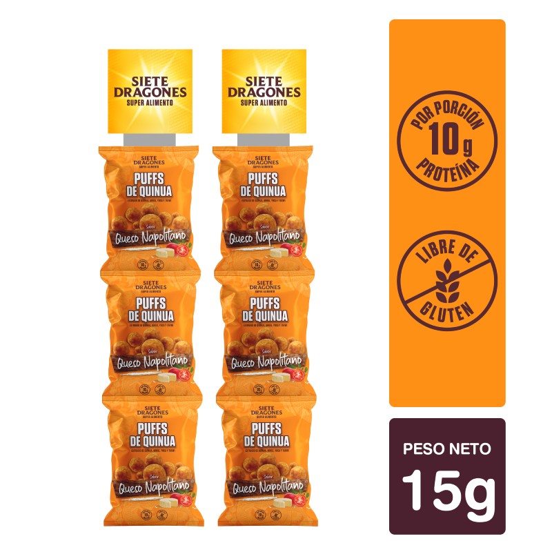 PUFF DE QUINUA SABOR A NAPOLITANO SIETE DRAGONES 15GR PUFF DE QUINUA SABOR A NAPOLITANO SIETE DRAGONES 15GR
