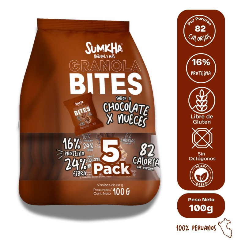 Sumkha Granola Bites fivepack chocolate y nueces x 100gr Sumkha Granola Bites fivepack chocolate y nueces x 100gr